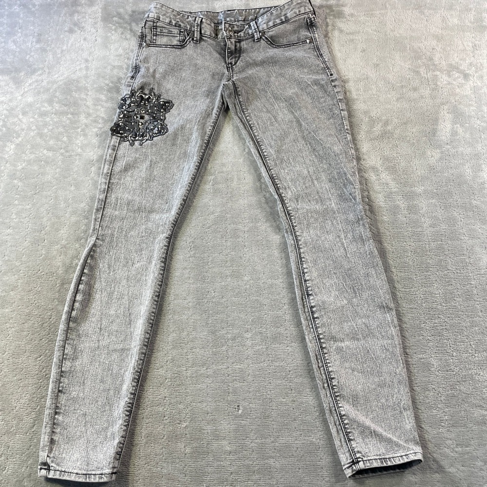 Express Jeans Legging Womens 4 Gray‎ Acid Wash Studded Ultra Low Rise Slim Fit